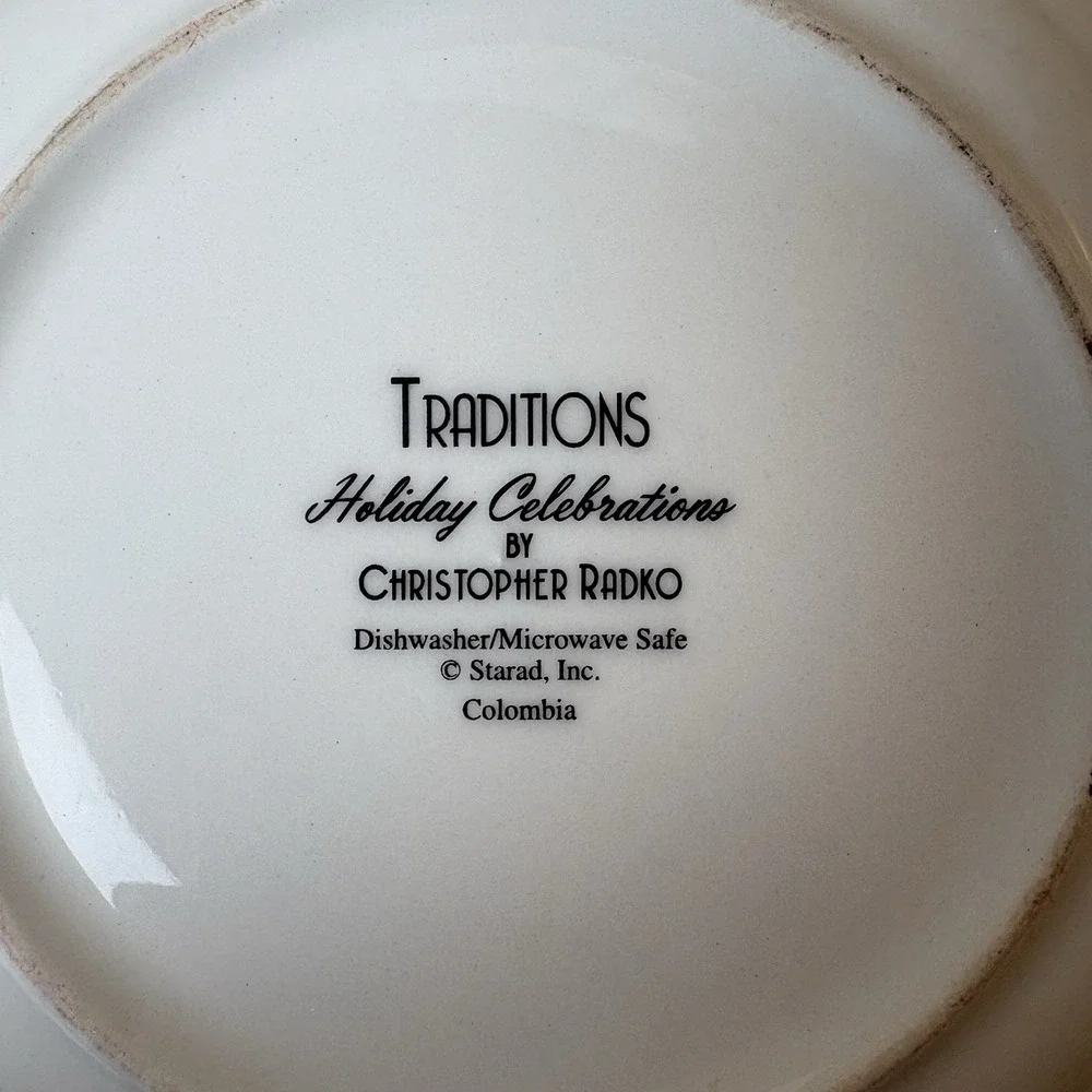 Set Of 4 Christopher Radko Christmas Holiday Wide Rim Soup Bowl/Serving 9